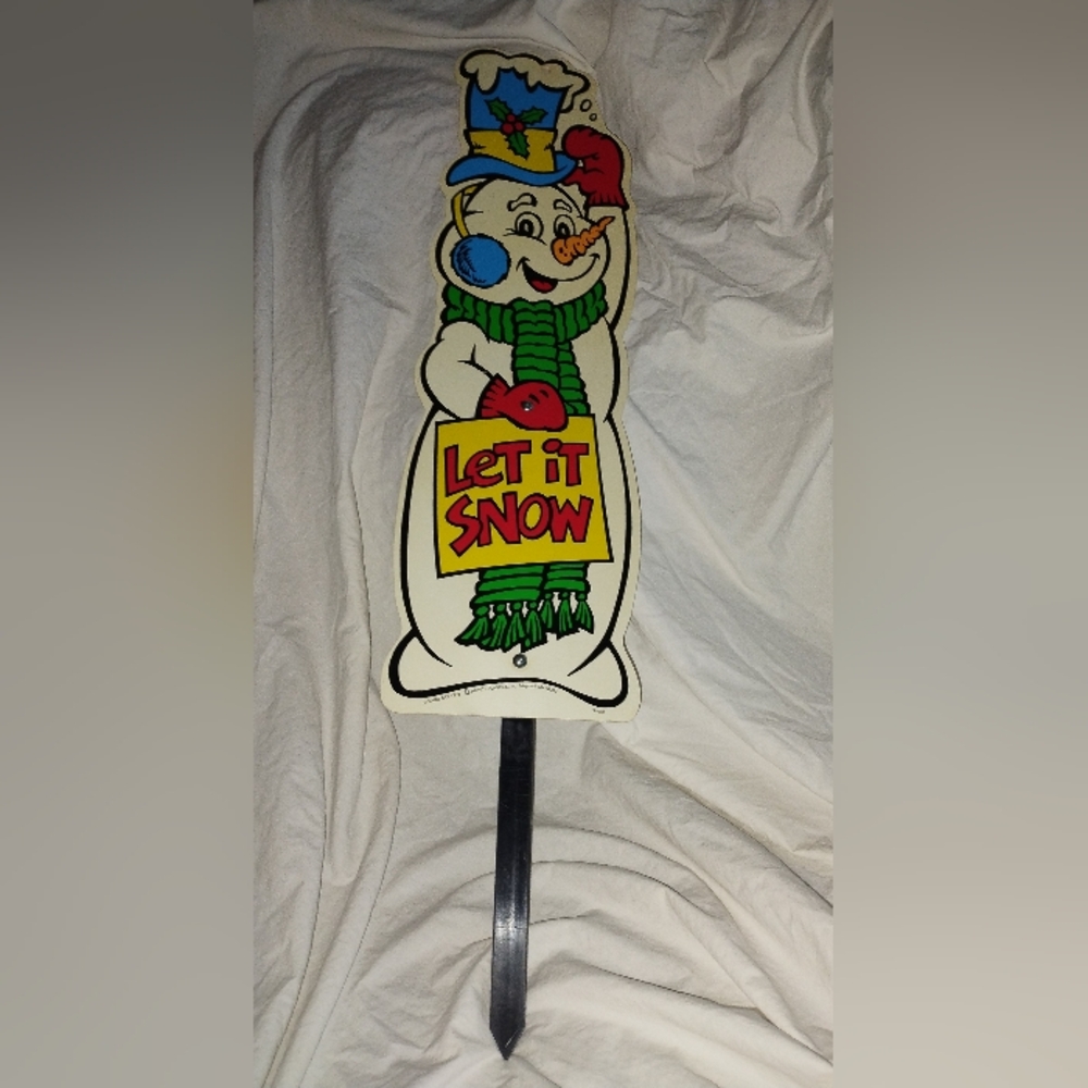 Vintage Y2K Christmas Outdoor Snowman Let It Snow Sign Yard Art 1998